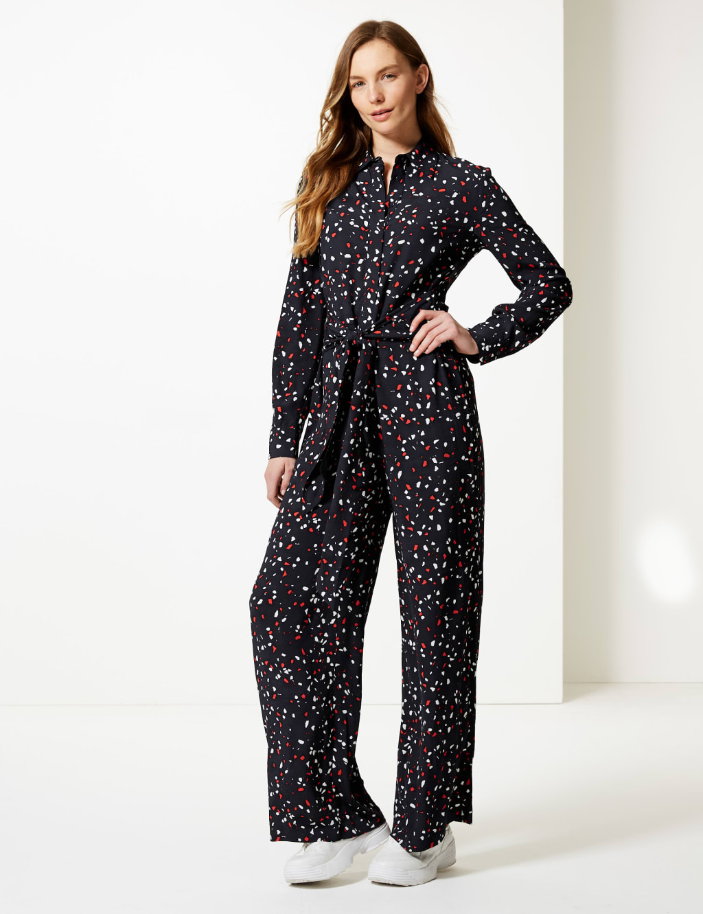 Printed Long Sleeve Jumpsuit M S Collection M S