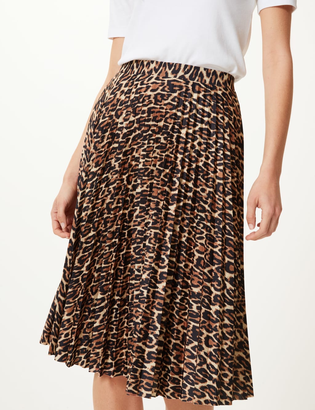 Animal Print Pleated Midi Skirt M S Collection M S