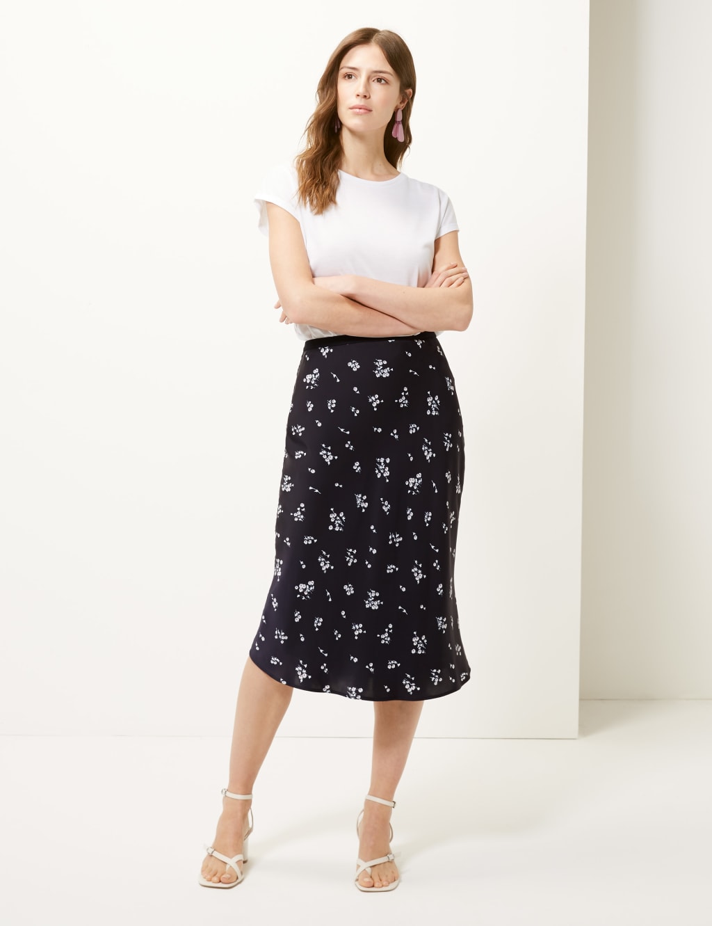 Floral Print Slip Midi Skirt 1 of 4