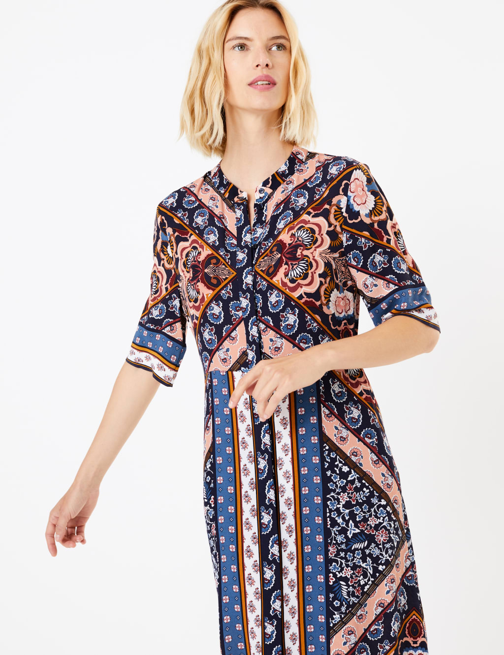 Scarf Placement Print Shirt Midi Dress 4 of 5