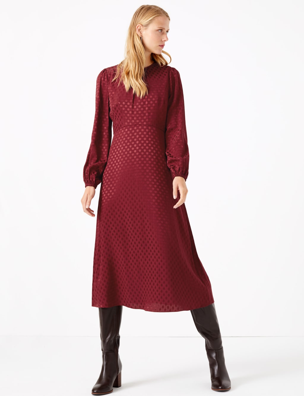 Jacquard Spot Fit & Flare Midi Dress 1 of 4