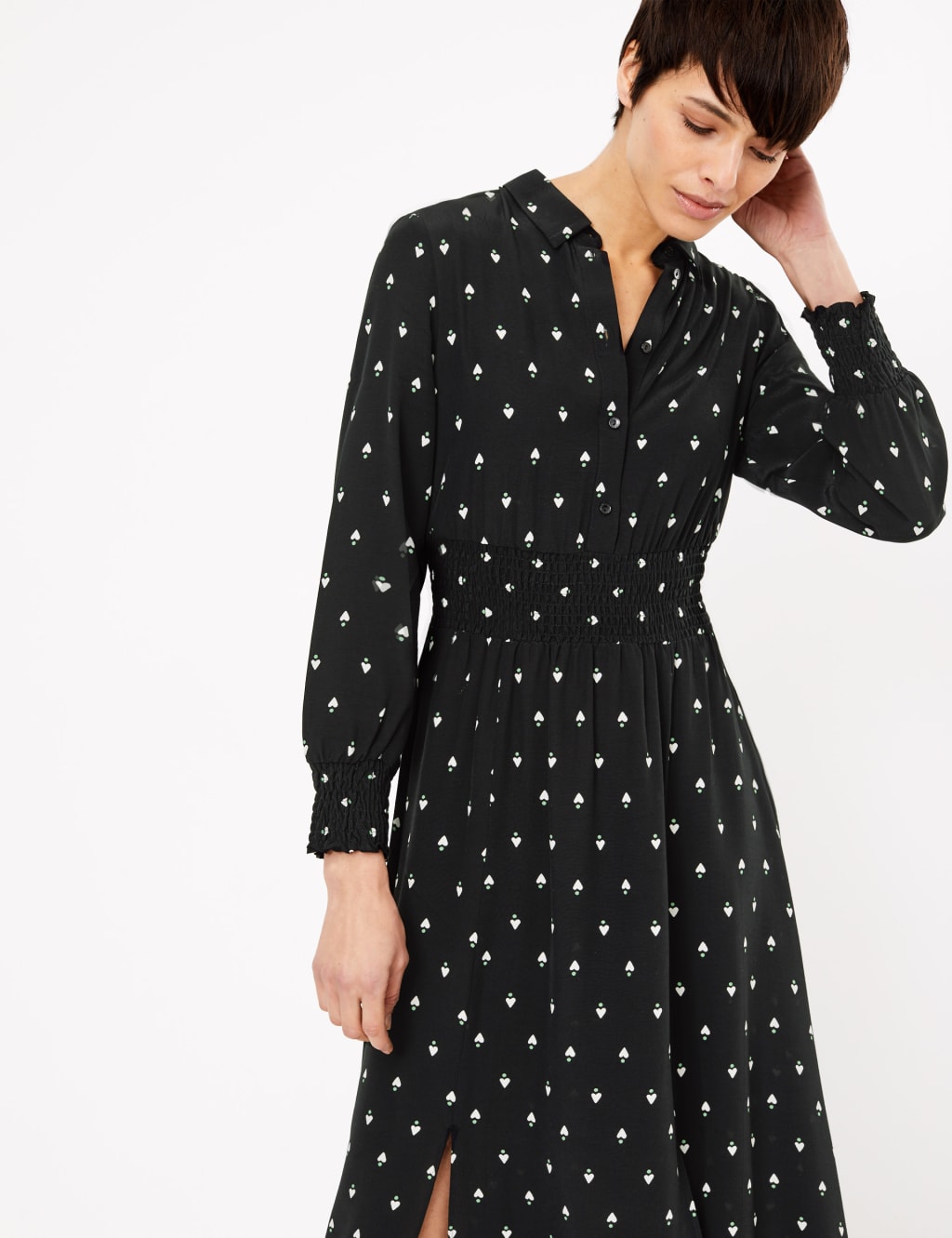 Heart Print Waisted Midi Shirt Dress M S Collection M S