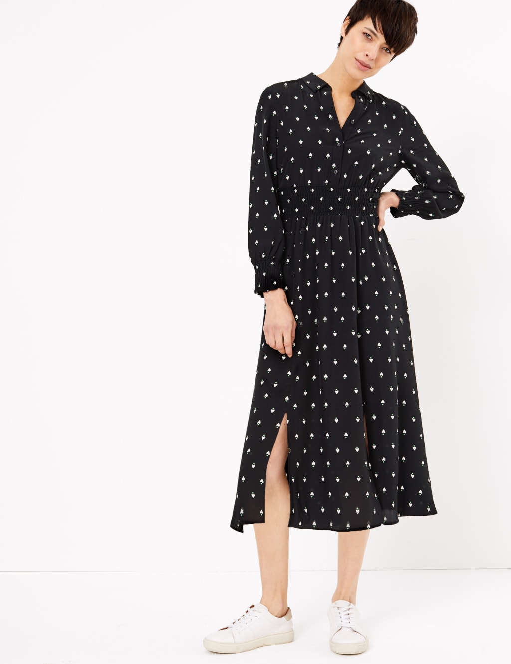 Heart Print Waisted Midi Shirt Dress 3 of 4