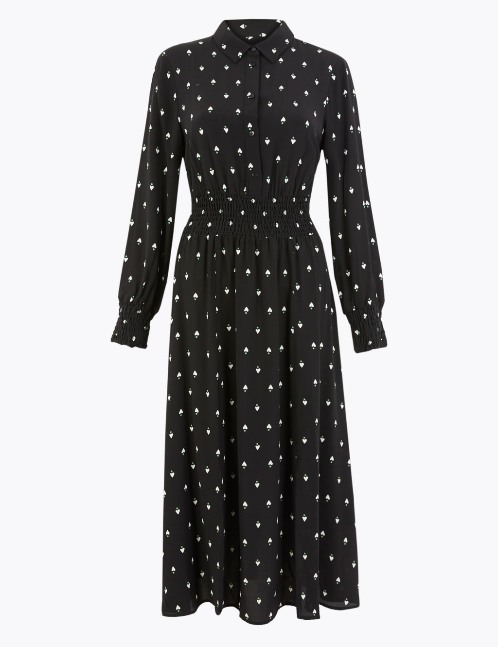 Heart Print Waisted Midi Shirt Dress 2 of 4