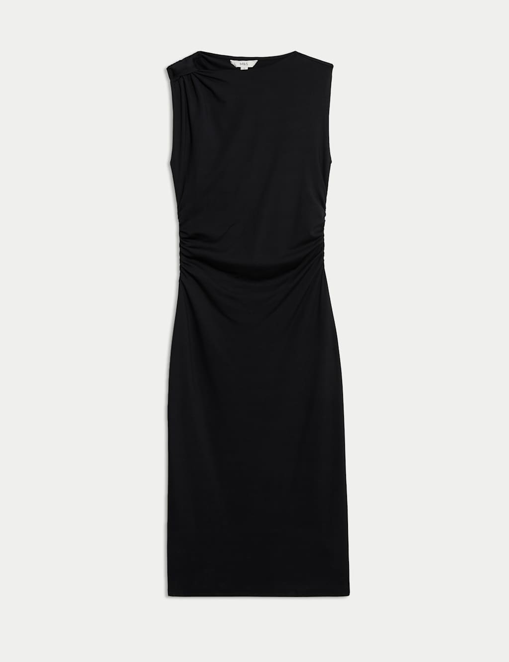 Round Neck Ruched Midi Bodycon Dress 2 of 5