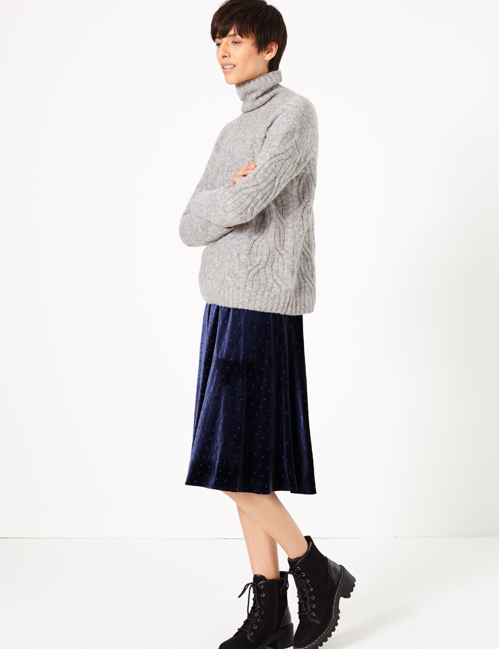 Velvet Polka Dot Slip Midi Skirt 1 of 4