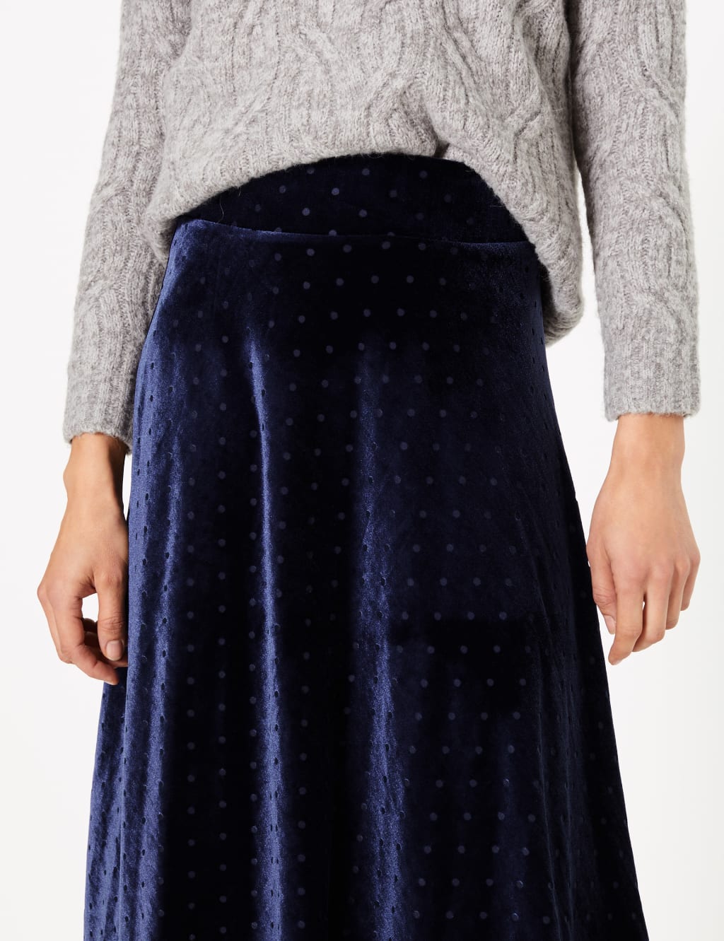 Velvet Polka Dot Slip Midi Skirt 3 of 4