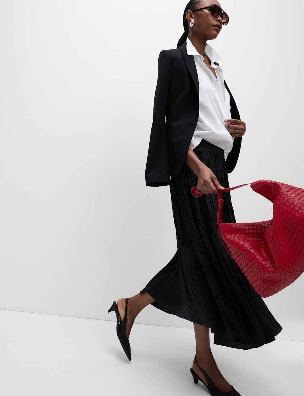Textured Pleated Midi Slip Skirt 4 of 6