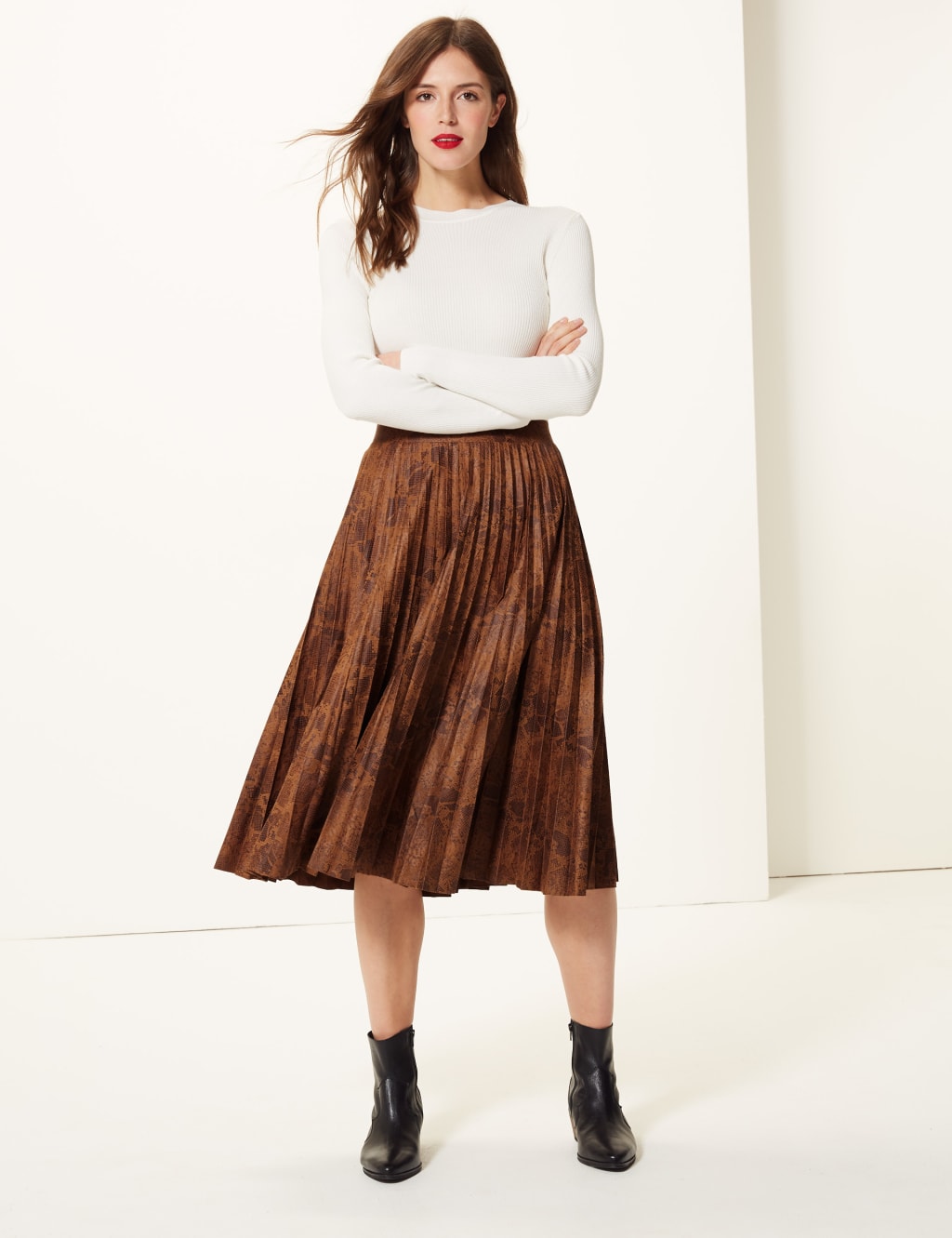 M&s collection animal print pleated midi skirt cheap