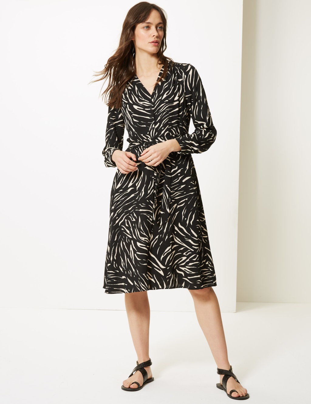 Animal Print Shirt Dress M S Collection M S