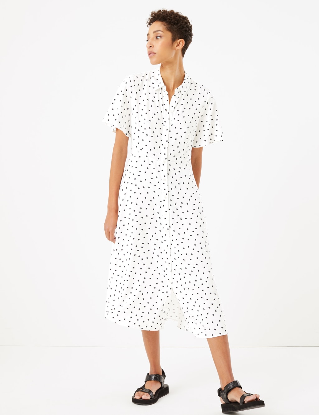 White polka dot shirt dress cheap