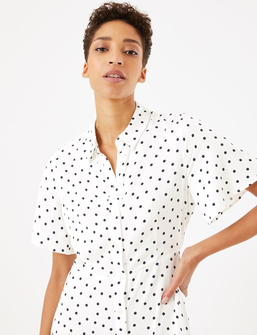 Polka Dot Midi Shirt Dress 3 of 7