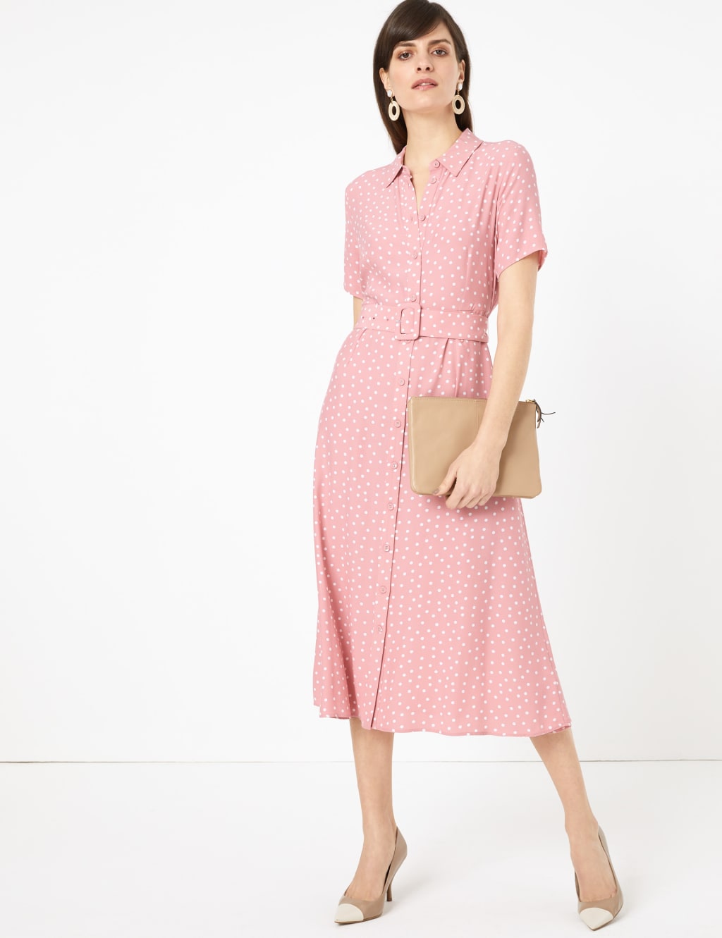 Polka Dot Belted Midaxi Shirt Dress 6 of 6