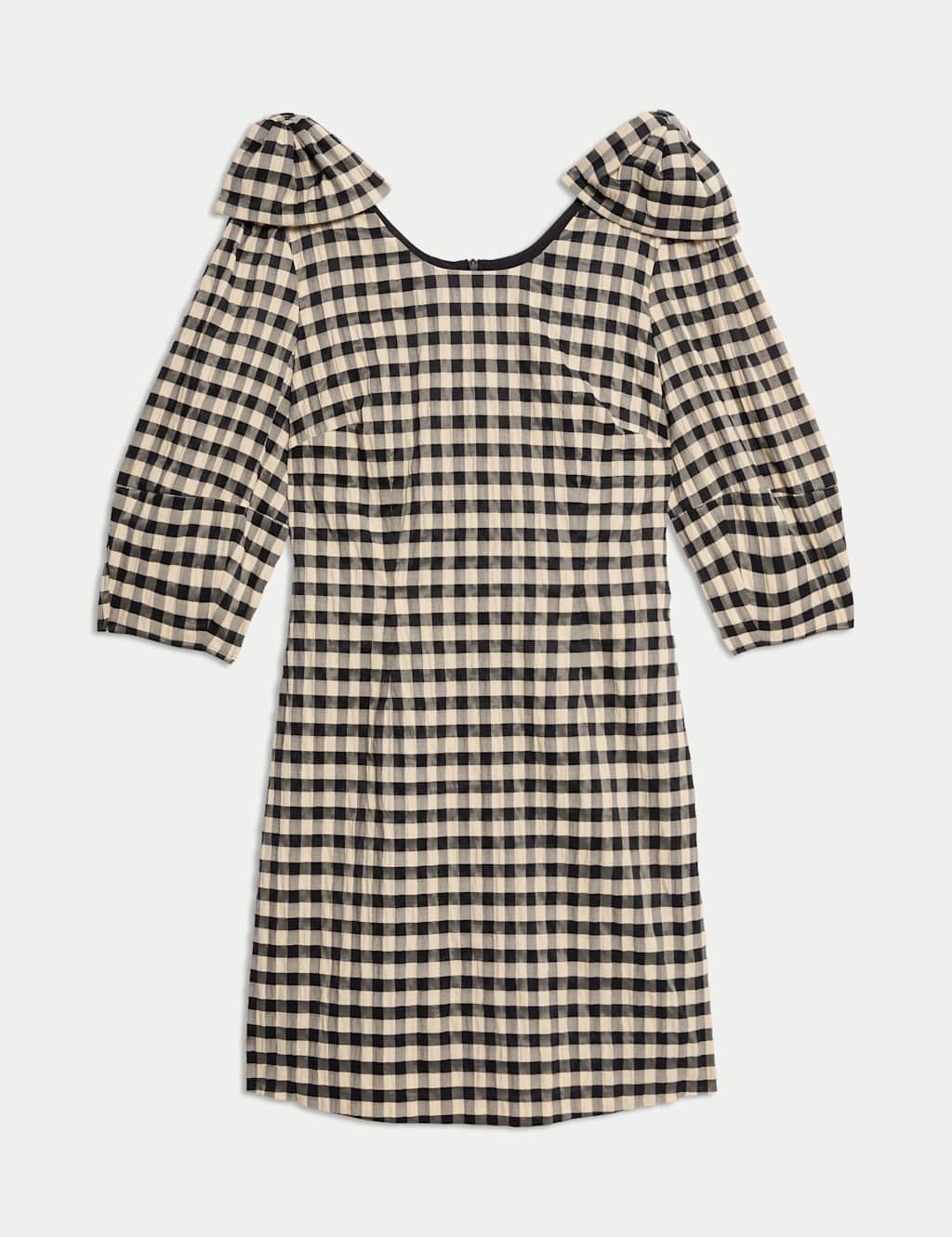 Gingham Round Neck Puff Sleeve Mini Shift Dress 2 of 6