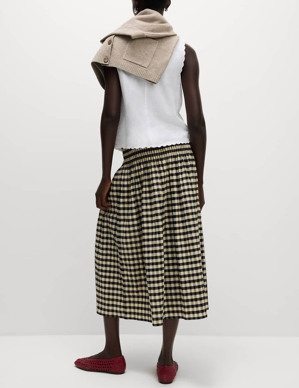 Cotton Blend Checked Midaxi A Line Skirt 5 of 6