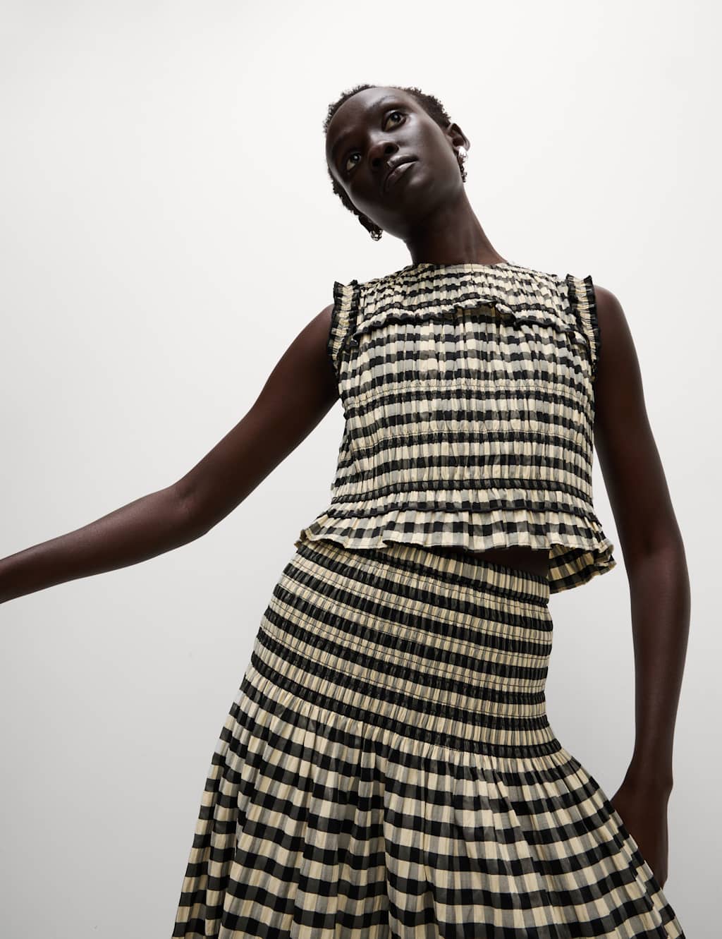 Cotton Blend Checked Midaxi A Line Skirt 6 of 6