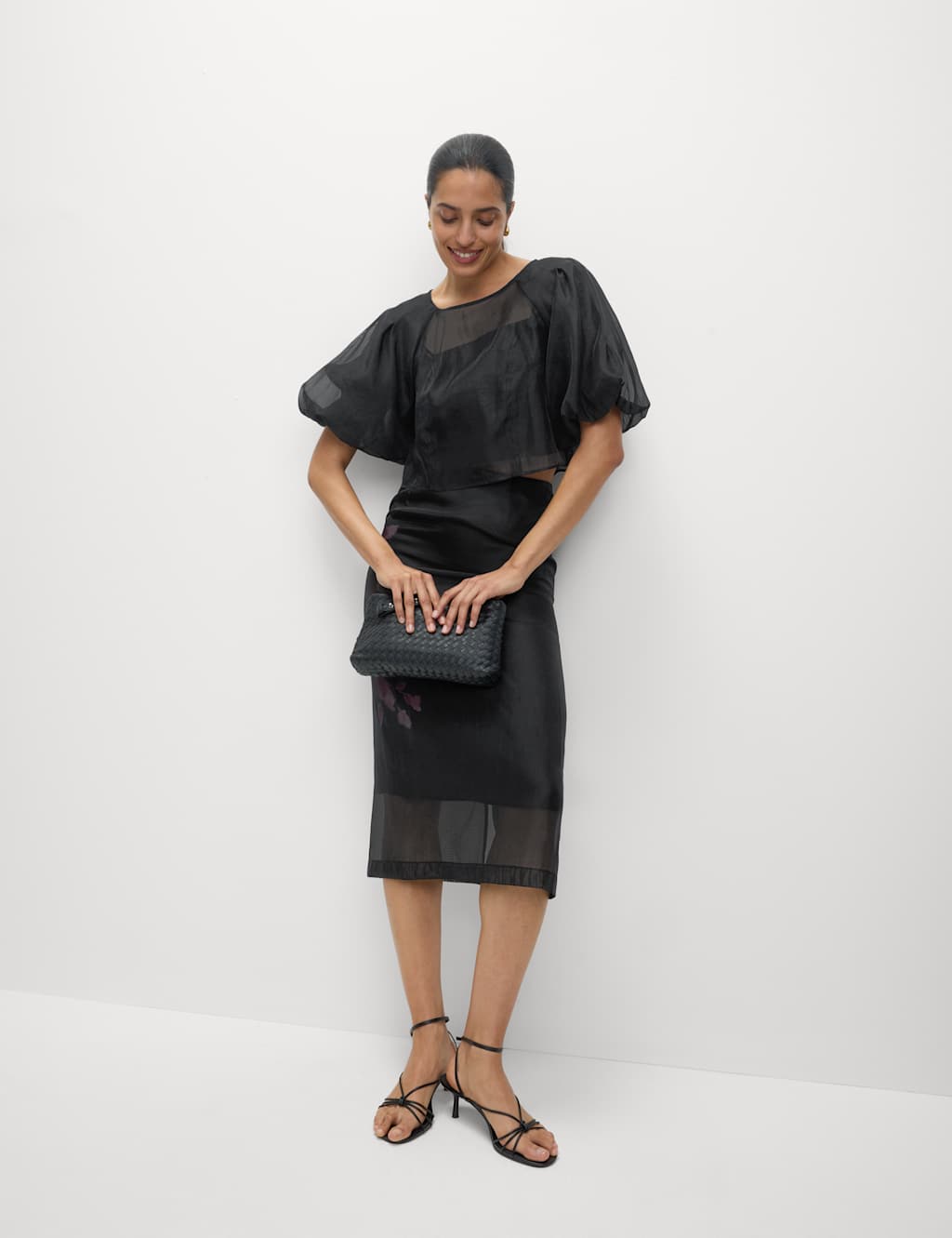 Organza Floral Midi Pencil Skirt 4 of 7