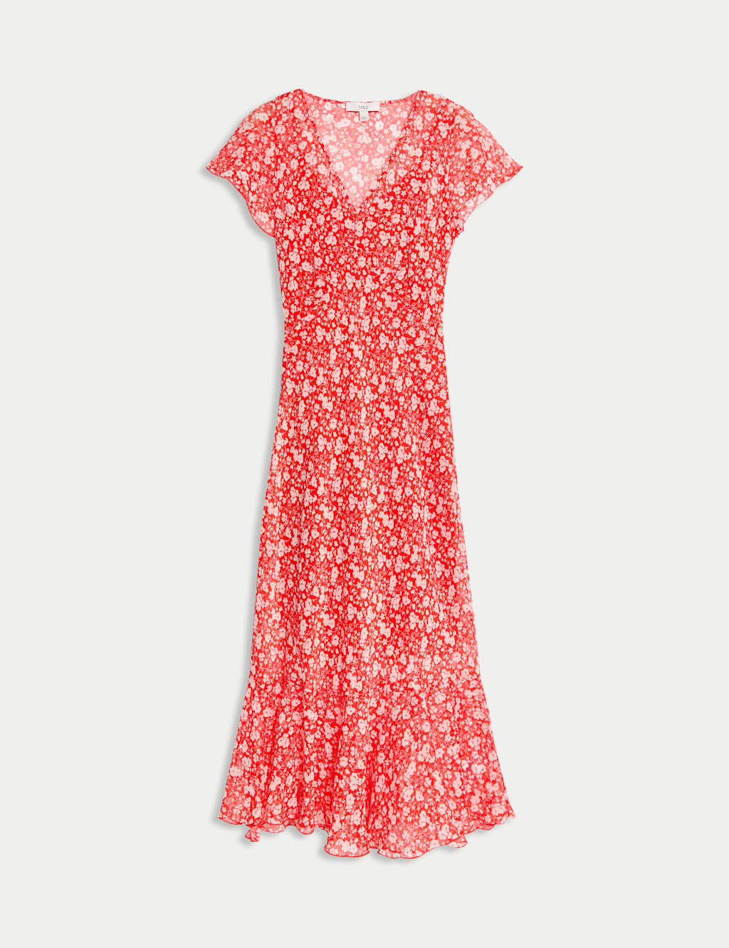 Chiffon Floral V-Neck Angel Sleeve Midaxi Tea Dress 2 of 5