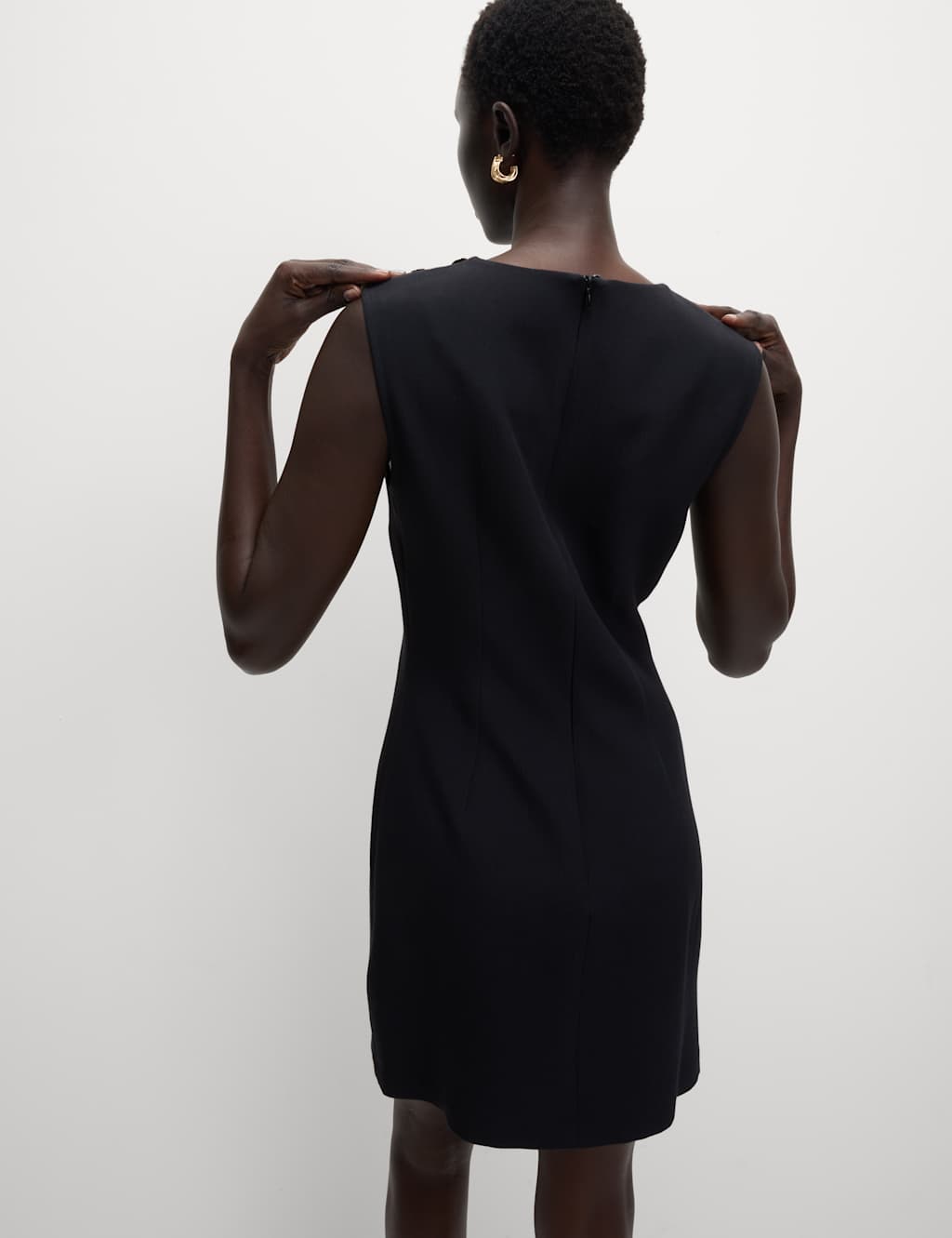 Round Neck Button Detail Mini Shift Dress 4 of 6