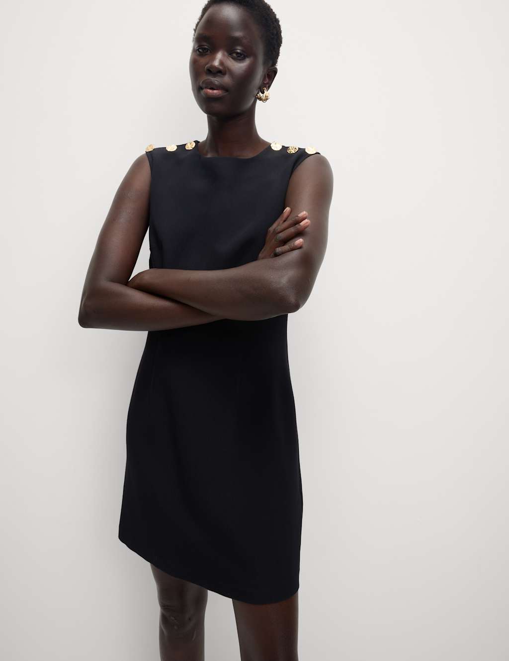 Round Neck Button Detail Mini Shift Dress 6 of 6