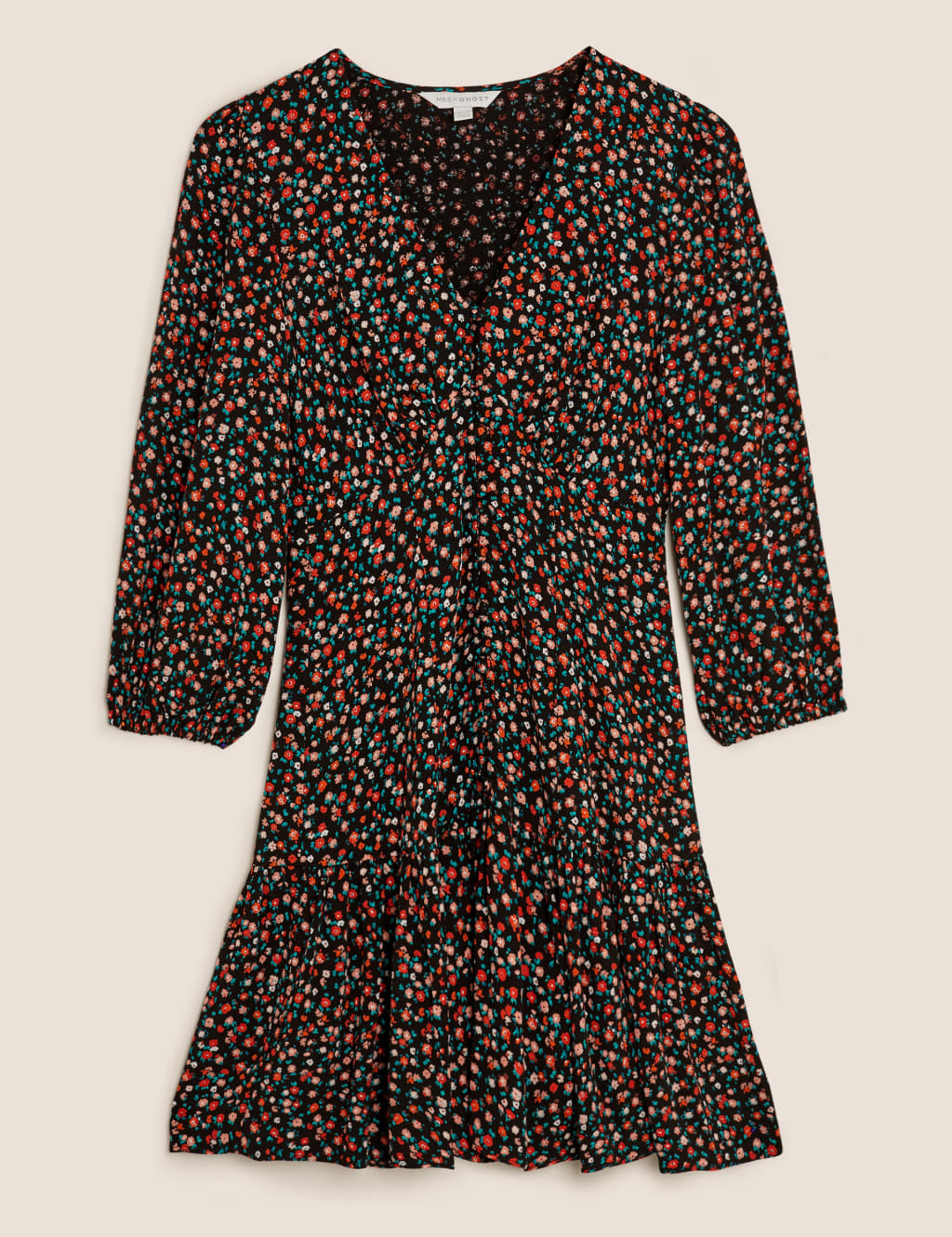 Ditsy Floral V-Neck Mini Tea Dress 2 of 7