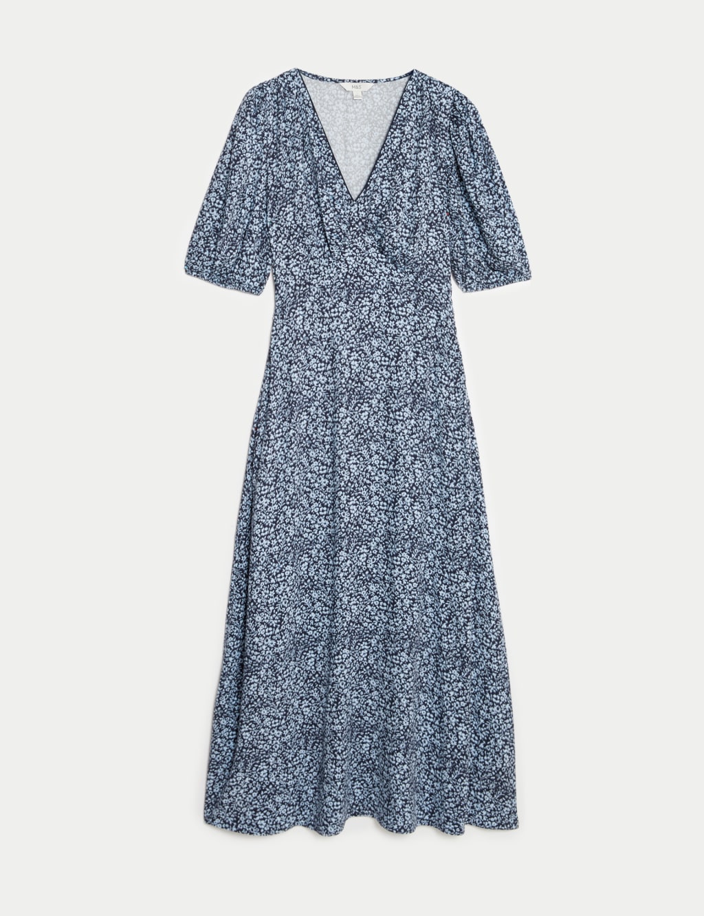 Printed V-Neck Puff Sleeve Midi Tea Dress 2 of 5