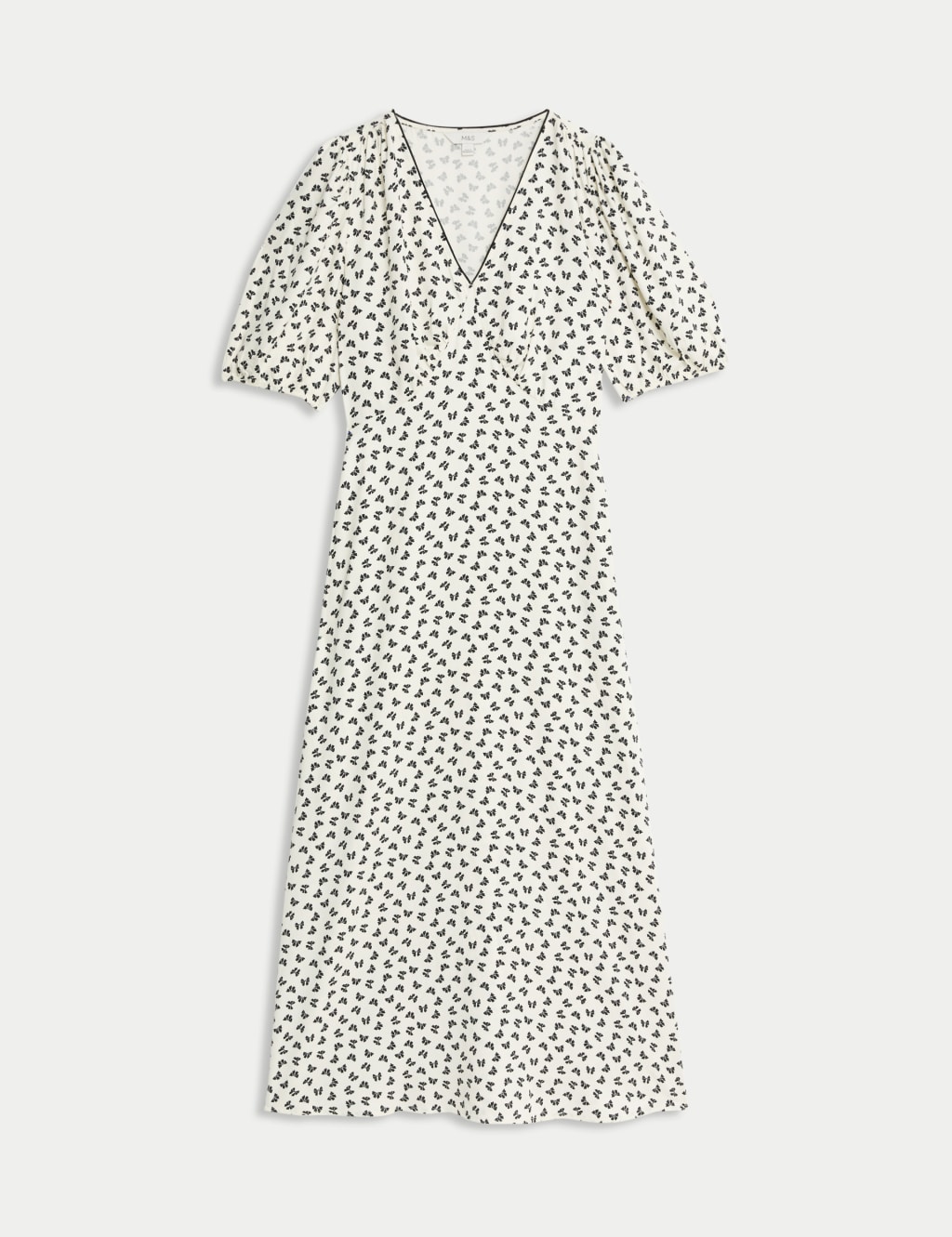 Printed V-Neck Puff Sleeve Midi Tea Dress 2 of 5