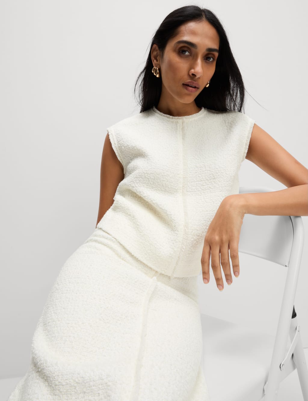 Boucle Split Back Midaxi A-Line Skirt with Wool 8 of 8