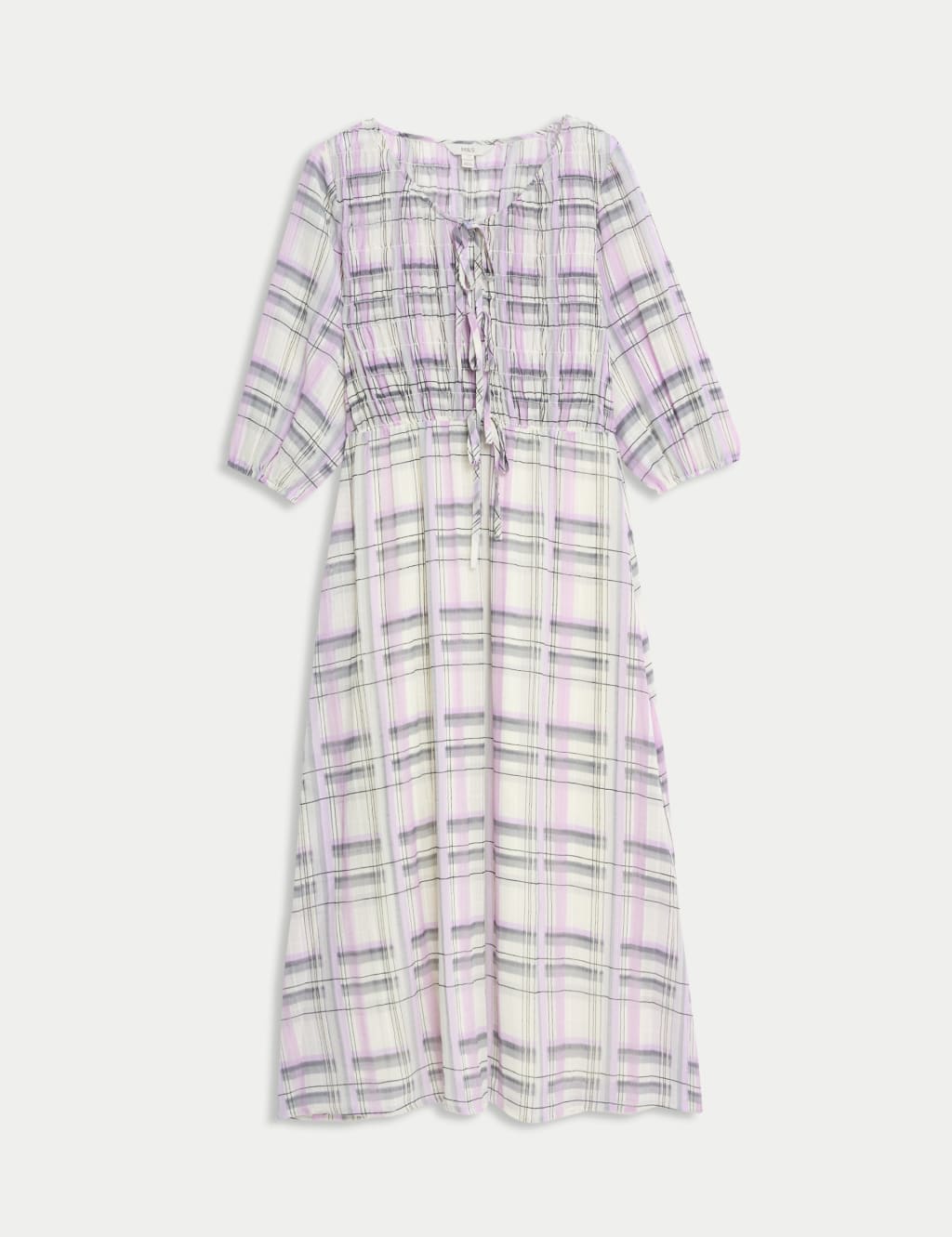 Printed Tie Front Midaxi Shirred Dress 2 of 4