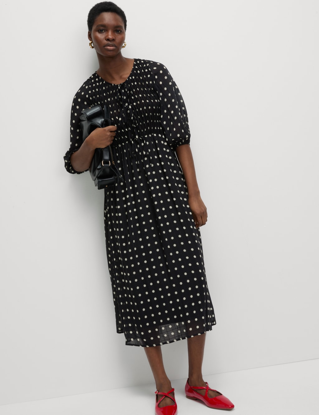 Printed Tie Front Midaxi Shirred Dress 1 of 5