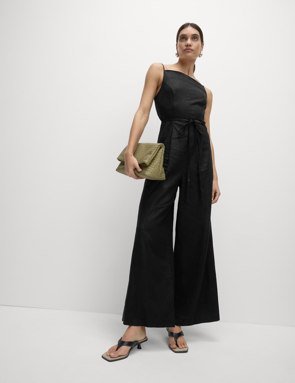 Linen Blend Square Neck Sleeveless Jumpsuit 1 of 5