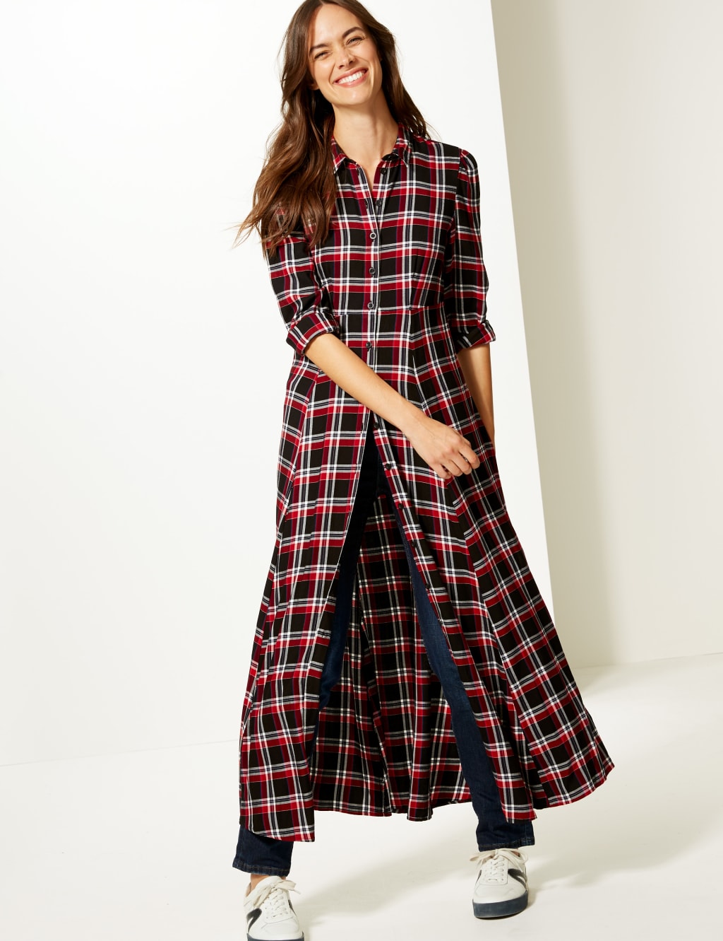 Checked Long Sleeve Shirt Maxi Dress M S Collection M S