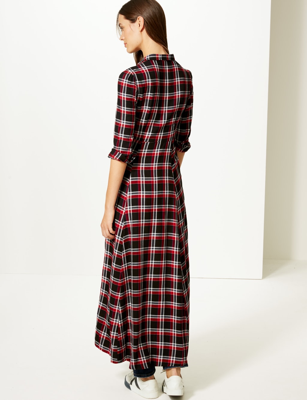 Checked Long Sleeve Shirt Maxi Dress M S Collection M S