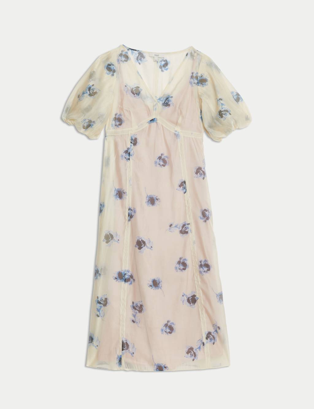 Sheer Printed V-Neck Midi Tea Dress 2 of 5