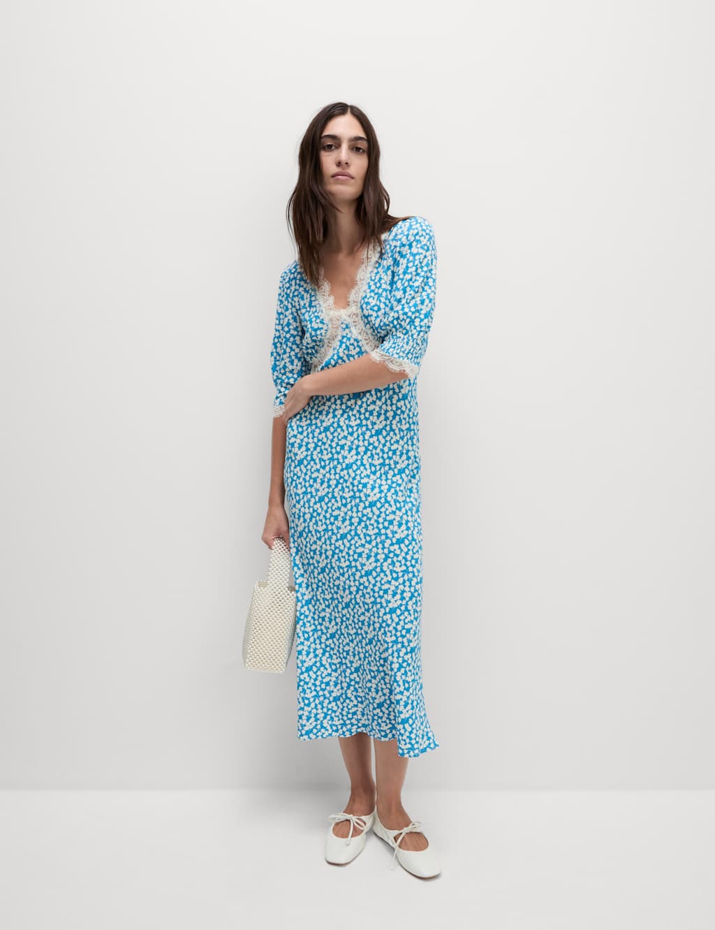 Printed V-Neck Lace Insert Midaxi Tea Dress 5 of 6