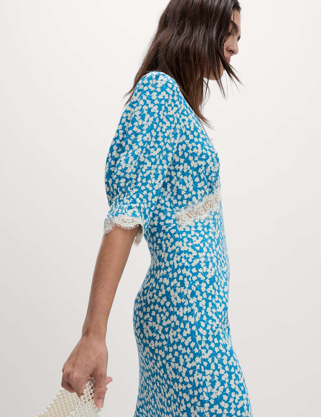 Printed V-Neck Lace Insert Midaxi Tea Dress 6 of 6