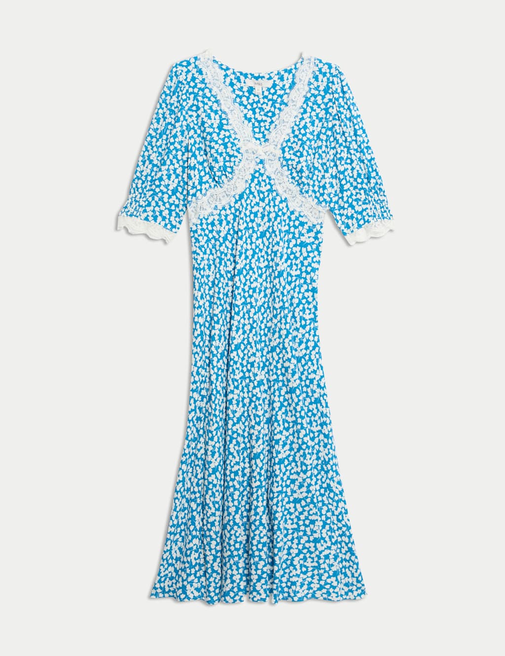 Printed V-Neck Lace Insert Midaxi Tea Dress 2 of 6