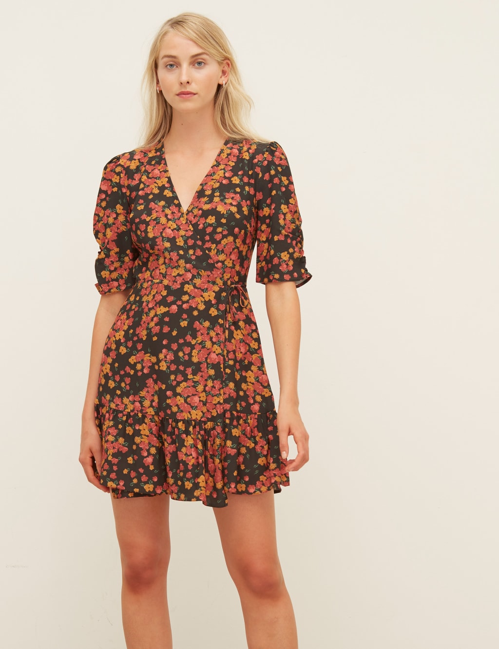 Floral V-Neck Mini Wrap Dress 3 of 5