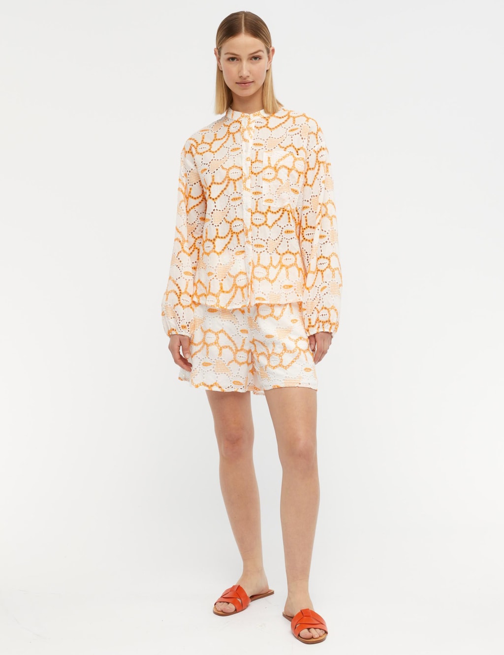 Pure Cotton Embroidered Collarless Top 1 of 4