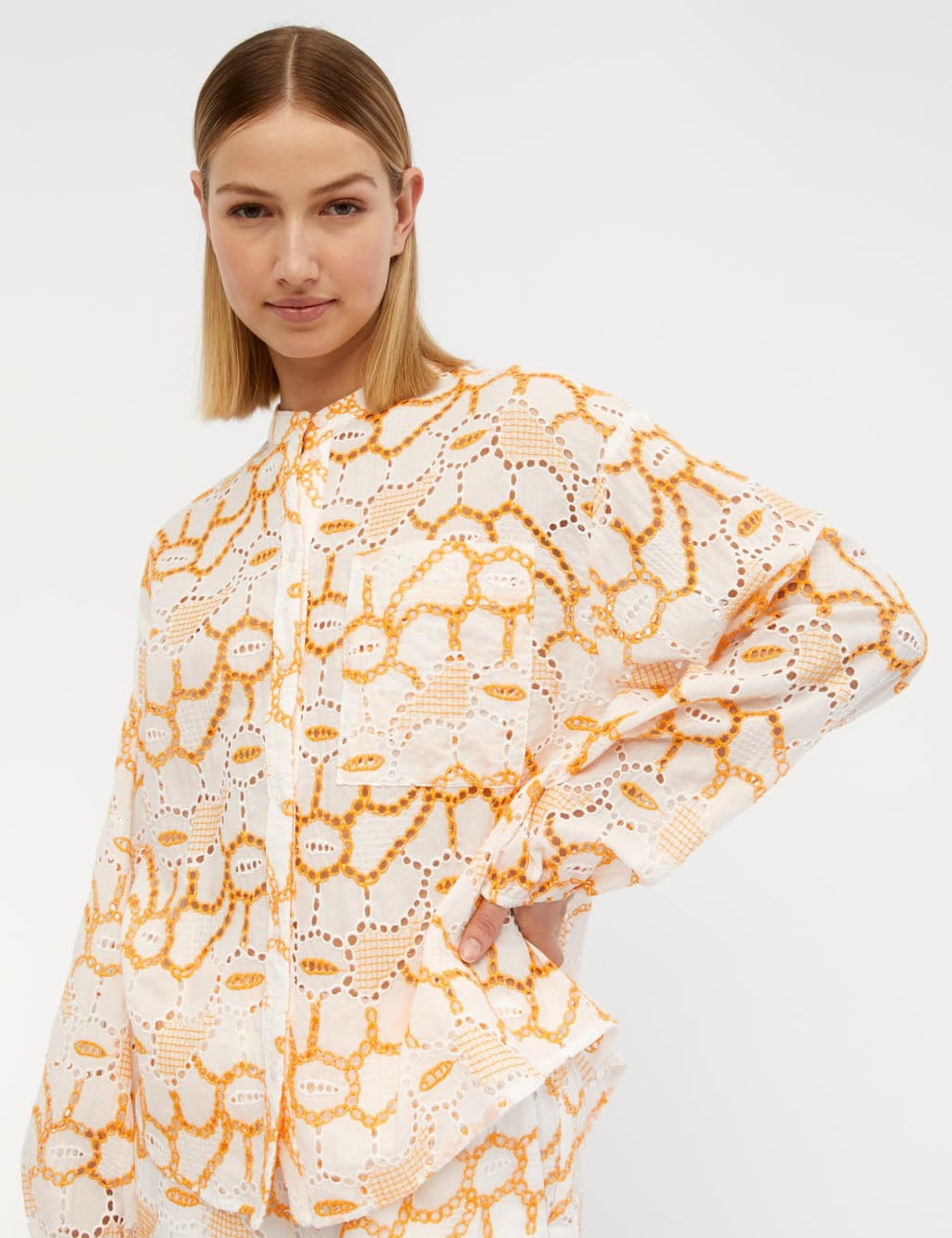 Pure Cotton Embroidered Collarless Top 3 of 4