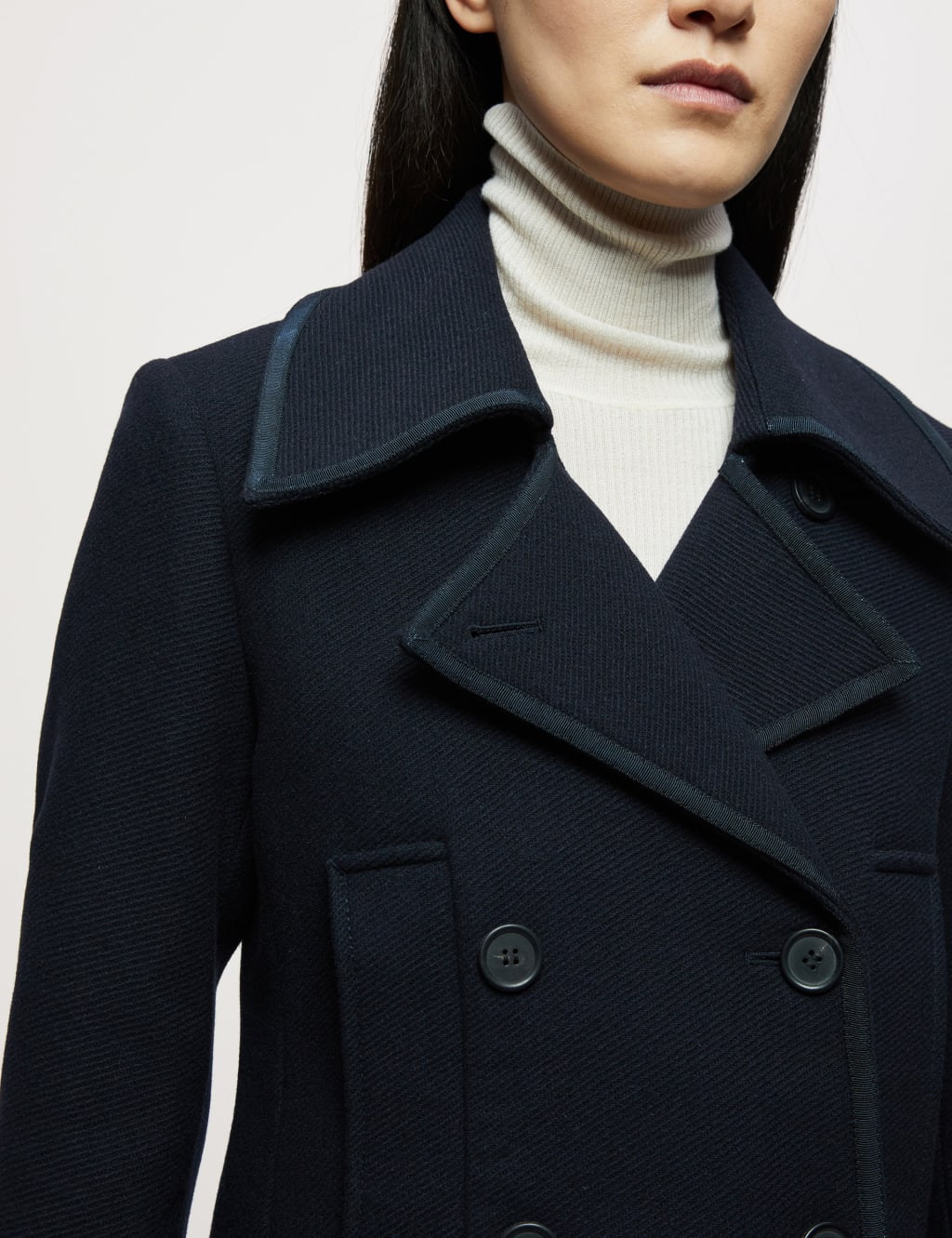 Wool Blend Double Breasted Short Pea Coat Jigsaw M S