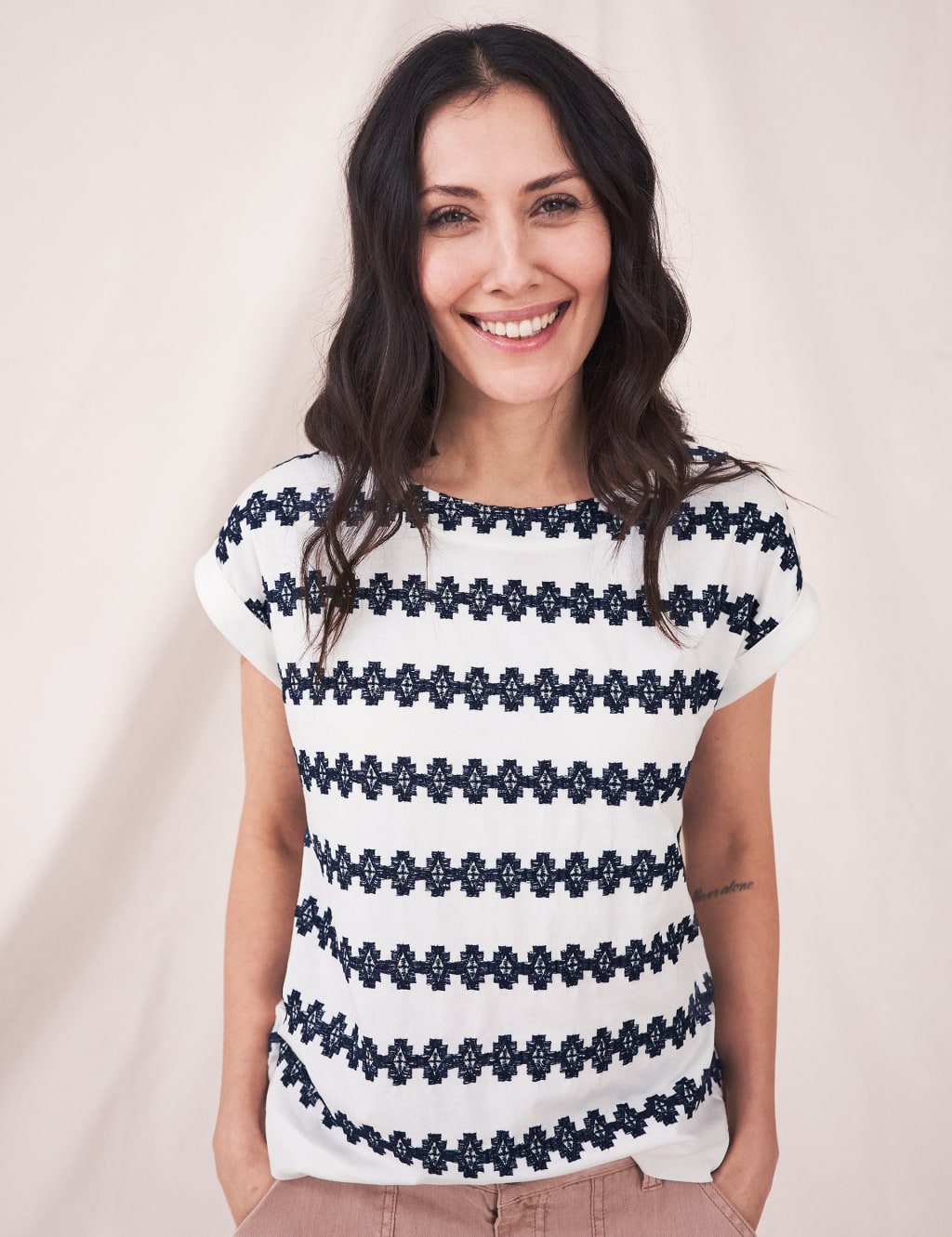 Pure Cotton Floral Slash Neck T-Shirt 1 of 4