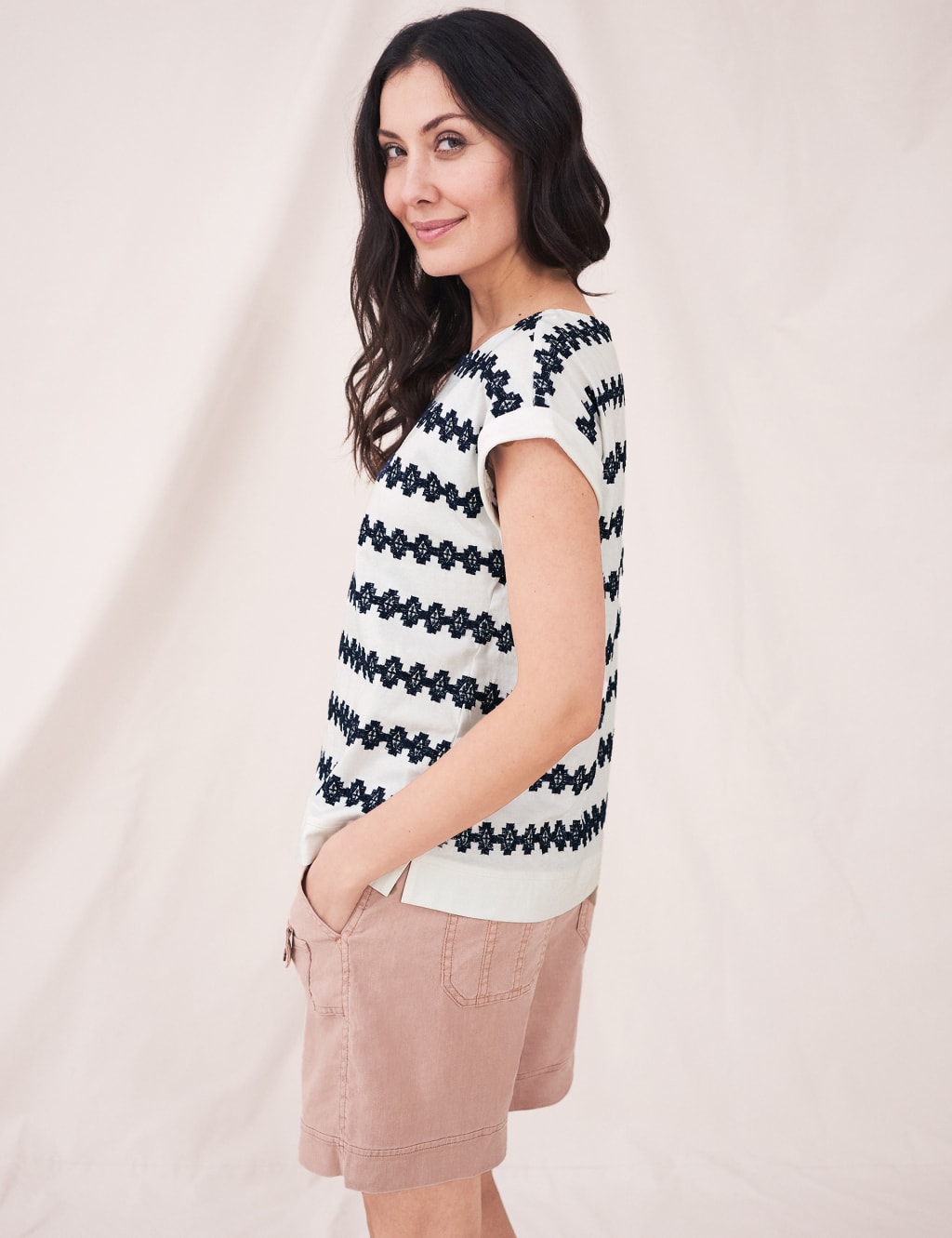 Pure Cotton Floral Slash Neck T-Shirt 3 of 4