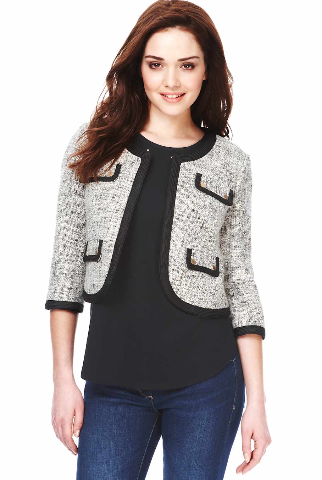 Petite Cotton Rich Tipped & Textured Tailored Jacket 1 of 1