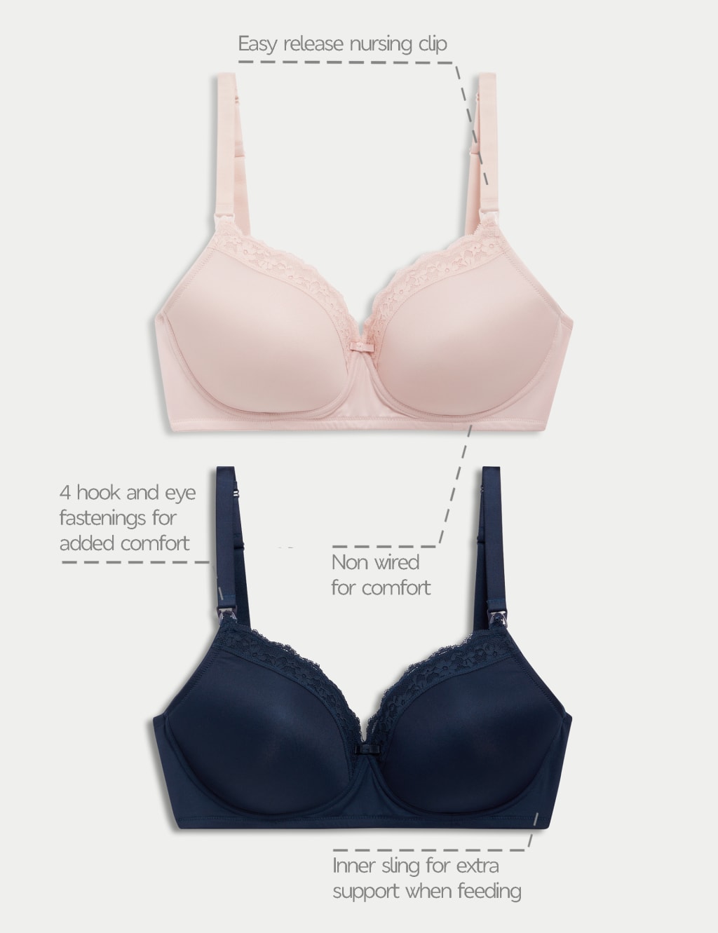 2pk Maternity Lace Trim Nursing Bras B-G 5 of 7