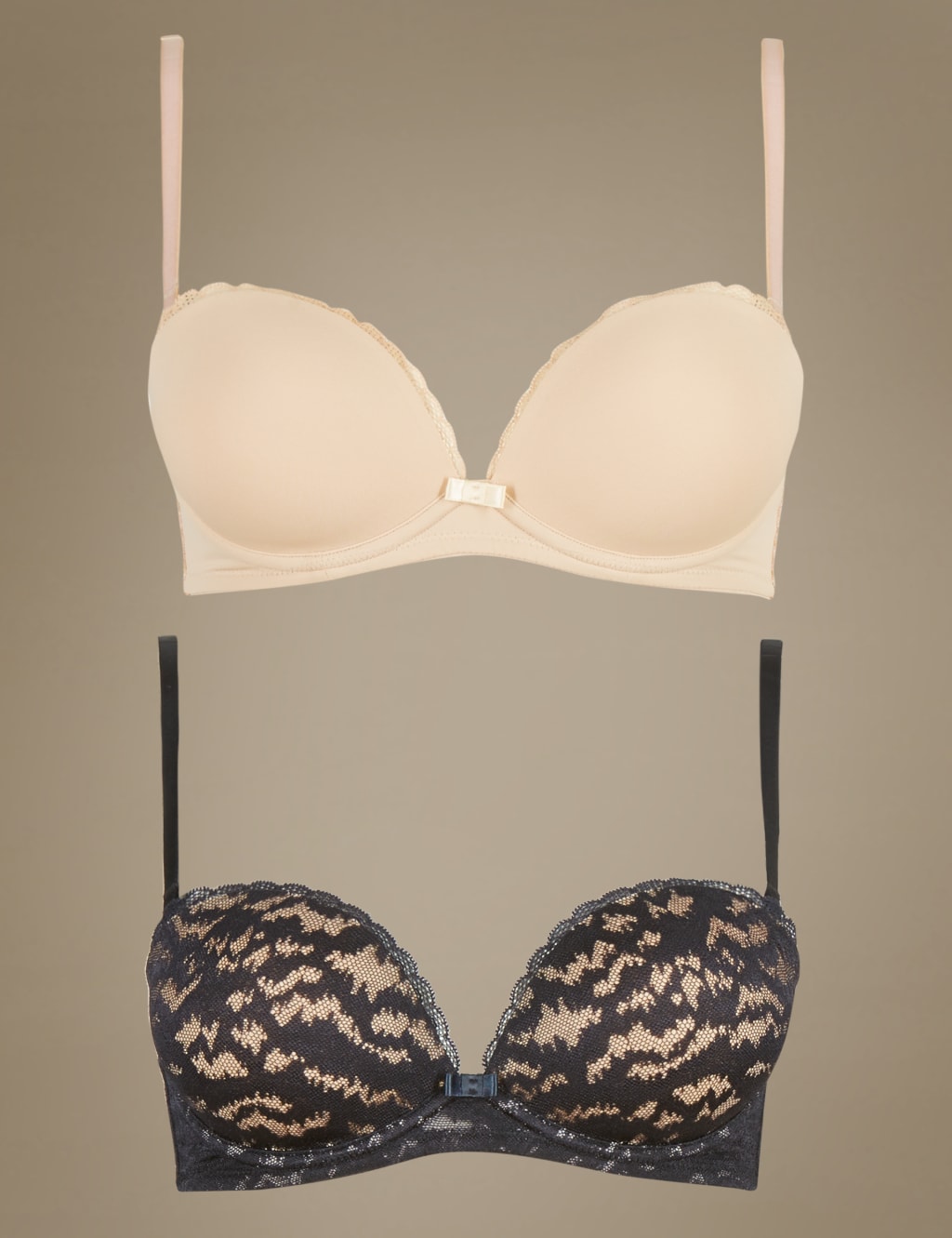 2 Pack Lace Trim Low Front Padded Push-Up Multiway Bras A-DD 2 of 8