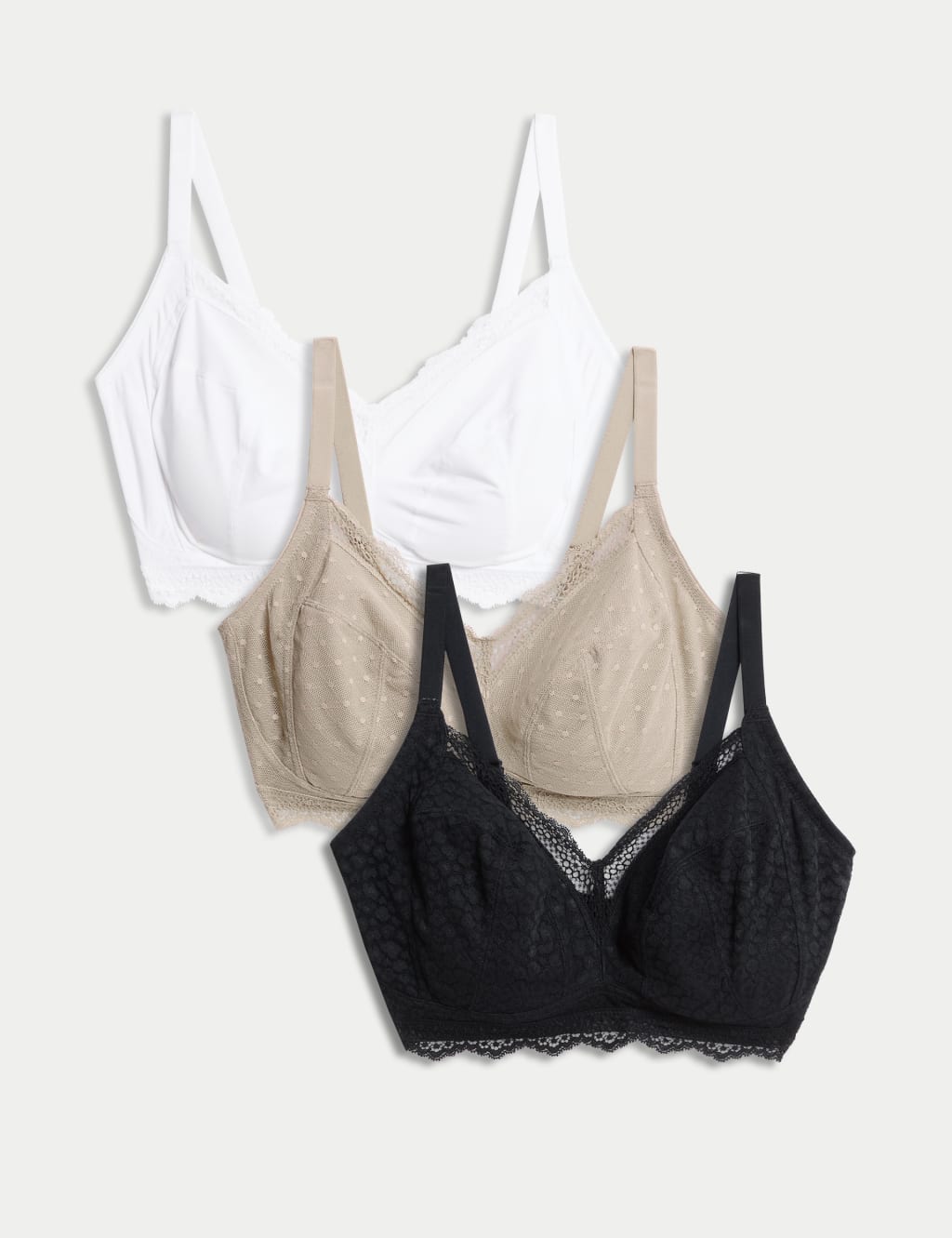 3pk Lace Trim Non Wired Bralettes F-H 1 of 6