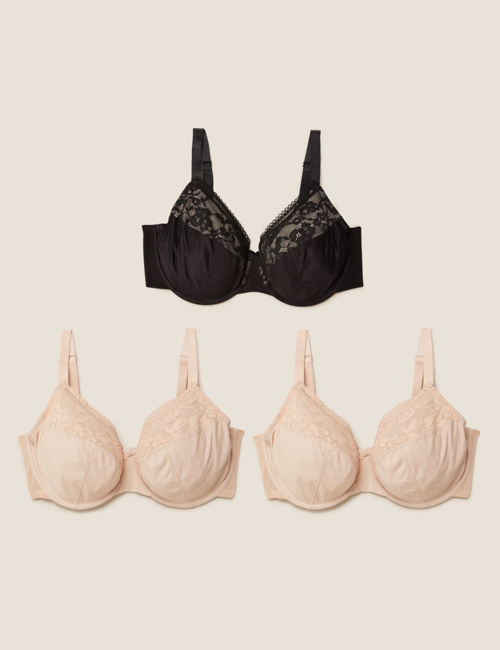 3pk Lace Trim Wired Full Cup Bras F-H 1 of 3