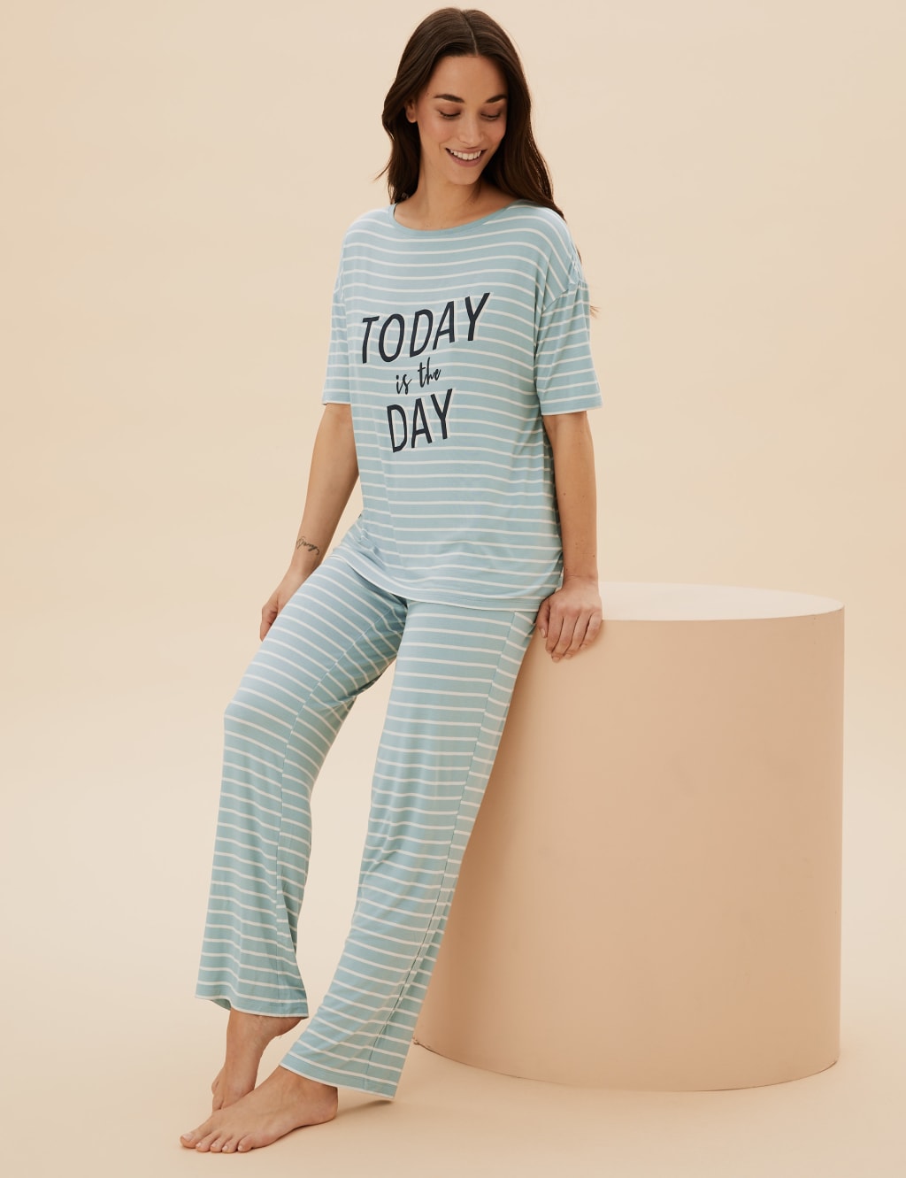 Slogan and Stripe Pyjama Set 3 of 5