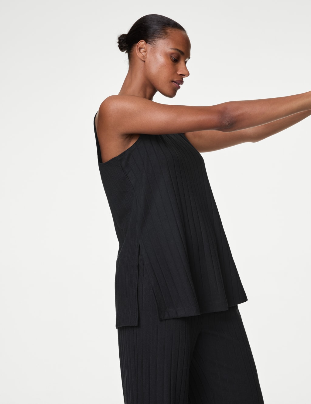 Black rib soft touch loungewear set 2025